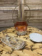 Lot Of 3 Glass Pieces Gift Ideas Ice Bucket Shell Ashtray Butter Dish