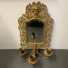 Bradley & Hubbard Co. Brass Wall Mirror with 3 Sconces