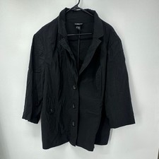 Lane Bryant Women's Black 3-Button Blazer Size 26/28W Rayon Blend Cropped Sleeve