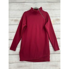 Athleta Tunic Sweatshirt Women M Red Asymmetrical Zip Fleece Thumbhole