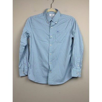 Southern Tide Intercoastal Shirt Boys L Blue Green Check Button Dow