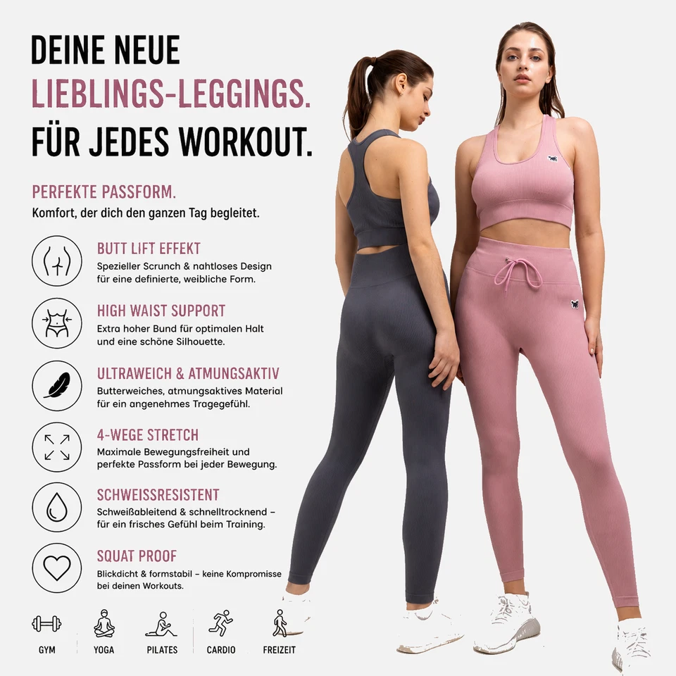 Sport Leggings Damen High Waist Seamless Fitness Yoga Blickdicht Push Up YAKWARY - Bild 1 von 4