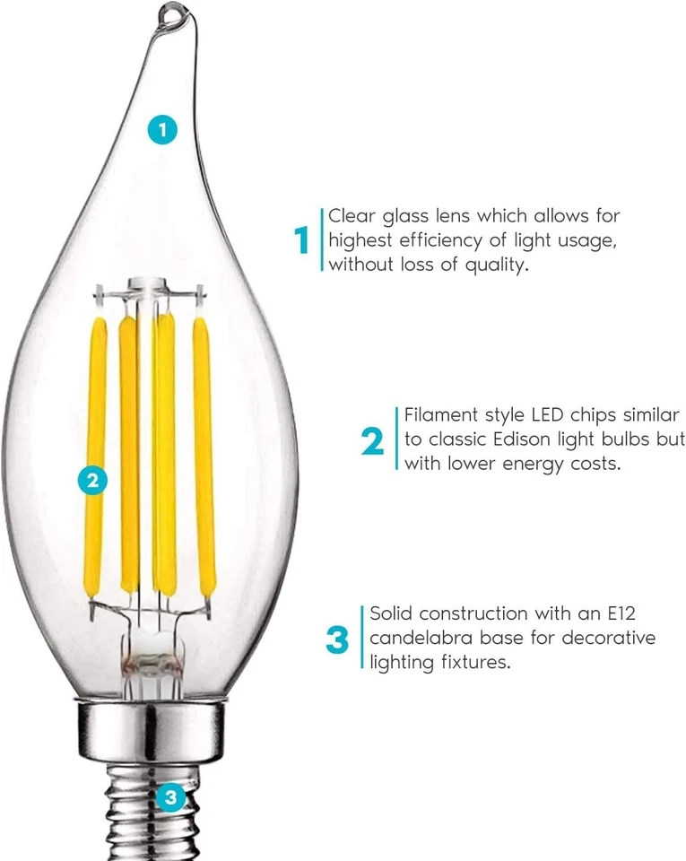 Damp Rated Dimmable Candle Bulbs, LED 5W, 3500K for Indoor Elegance - 16 Pack - Image 4 of 4