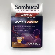 Black Elderberry Throat Relief Soothing Lozenge With Honey 20 Soft Lozenges 1PK