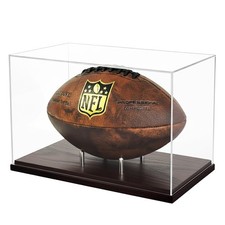 Happyseason Football Display Case, Clear Acrylic, Solid Wood Base, Stainless ...