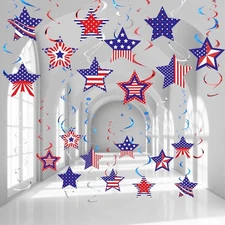 Marspark 50 Pack Patriotic Hanging Swirl Veteran Day Decorations Star American F