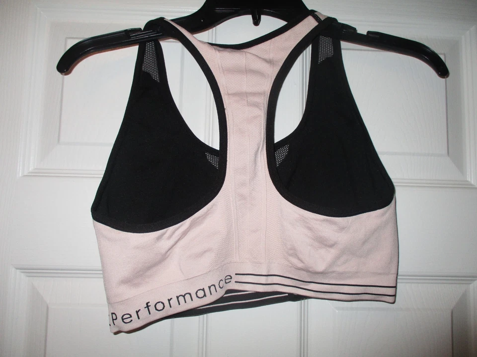 Calvin Klein Sports Bra Women's White Black Seamless Low-Impact Spellout Logo - Image 2 of 2