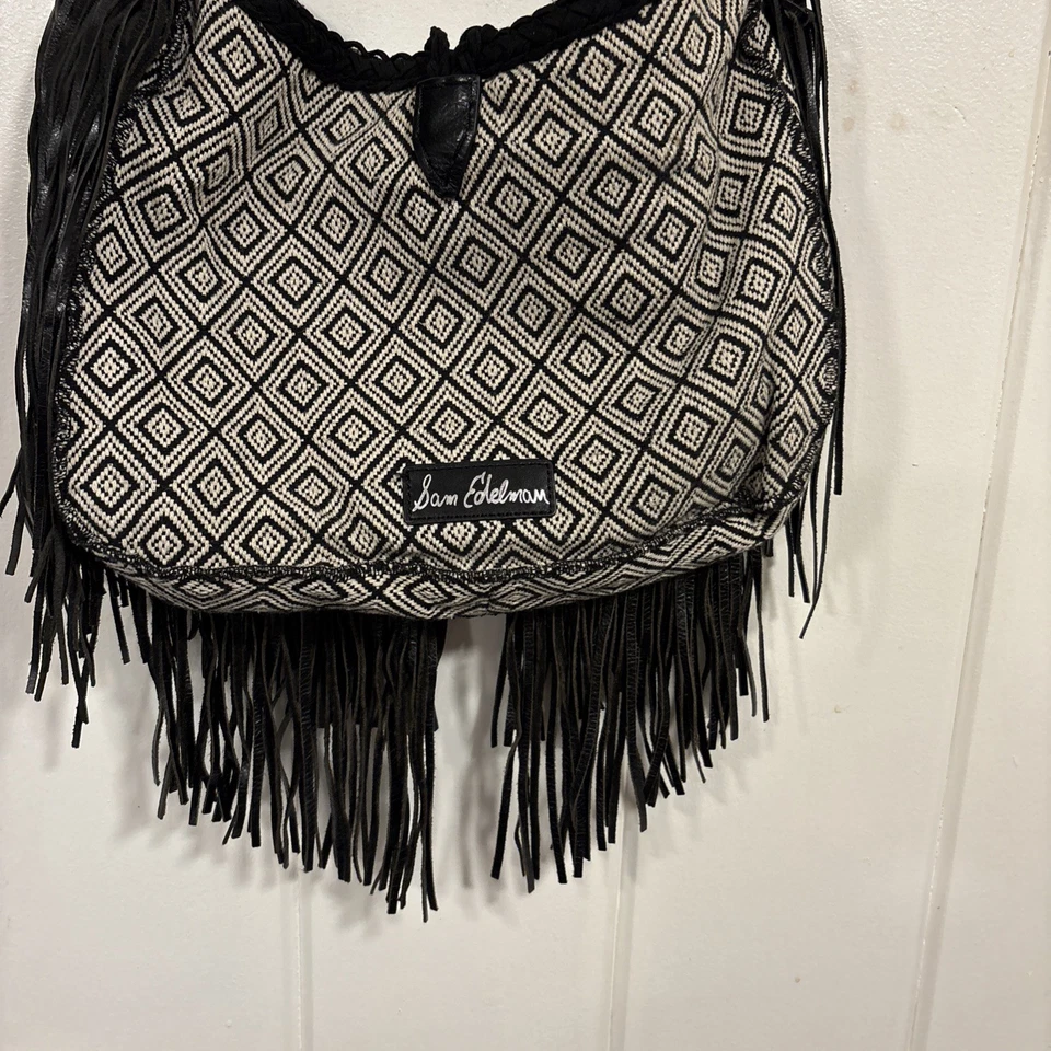 Sam Edelman черный белый бахрома наплечная сумка - Изображение 3 из 4