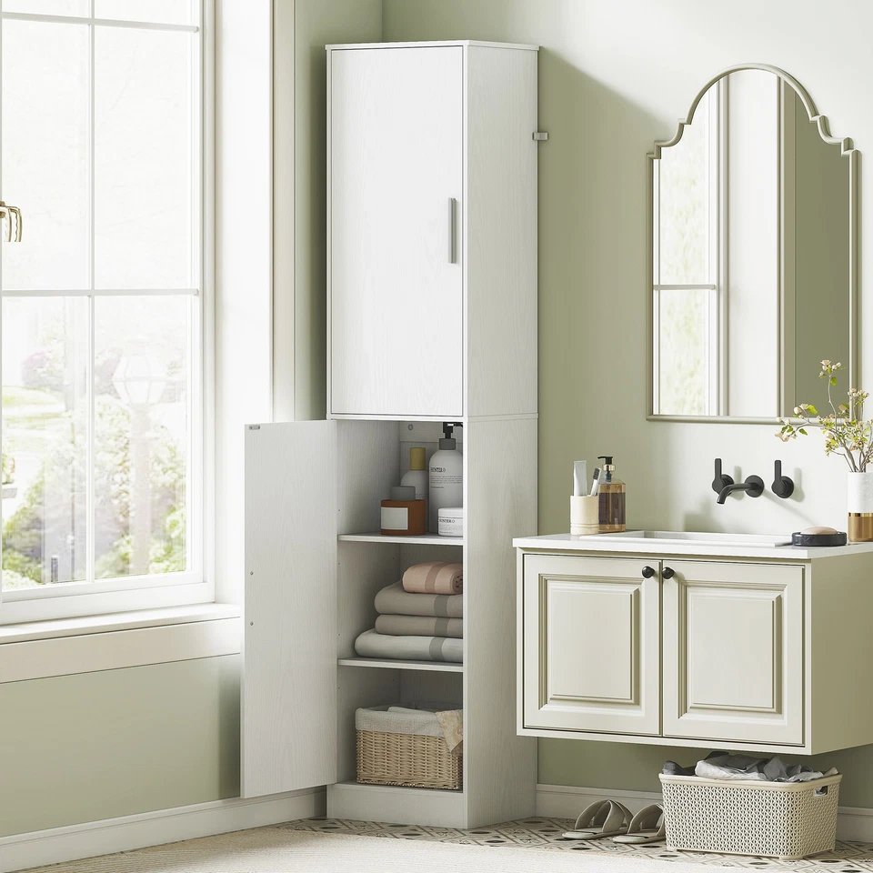 HOMCOM Badezimmerschrank Badschrank hoch schmal mit 2 Türen Verstellbare Regale - Bild 2 von 4