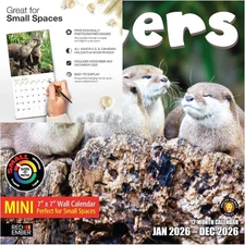RED EMBER Otters 2026 Mini Wall Calendar 12 Month | 7" x New 2026, 11A 