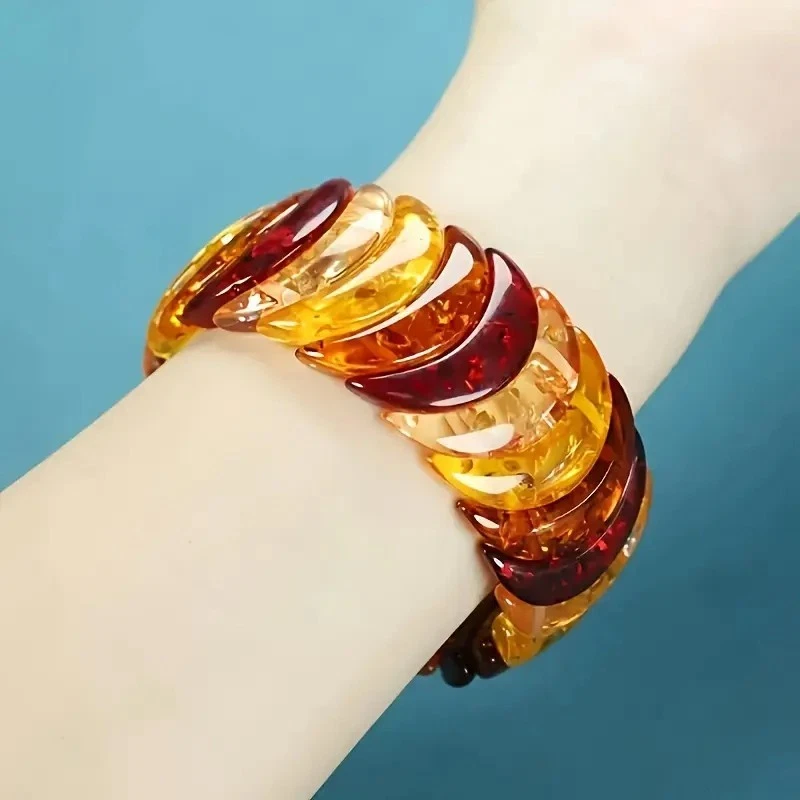 BERNSTEIN-IMITAT (Harz) *** Stretch Armband oval groß breit dehnbar 16-18 cm - Bild 2 von 4