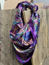Wild Rag Western Scarves Cowboy Scarf Purple Paisley Floral 36”x36”