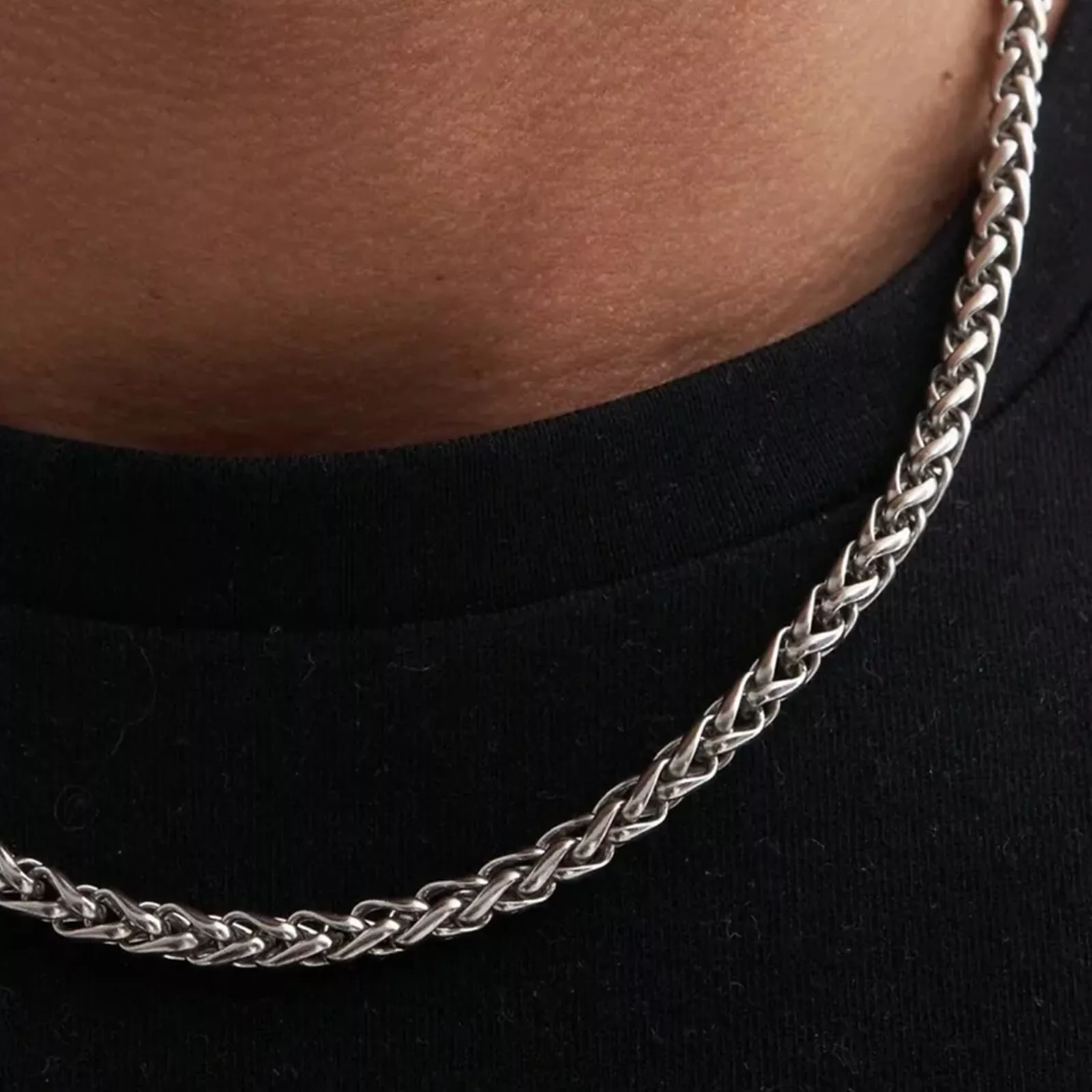 Chaîne blé argent 5 mm acier inoxydable chaîne maillons blé bijoux en argent pour hommes