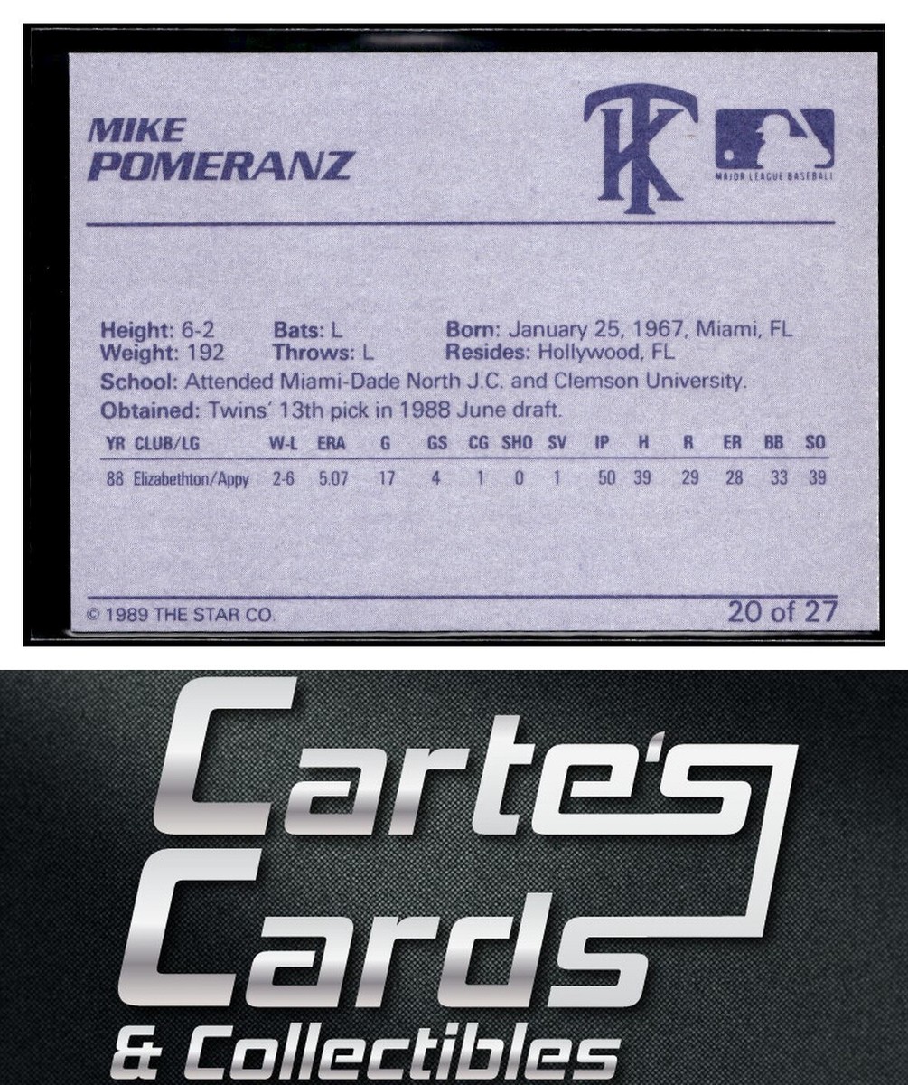 Mike Pomeranz 1989 Star Kenosha Twins #20 Minnesota Twins | eBay