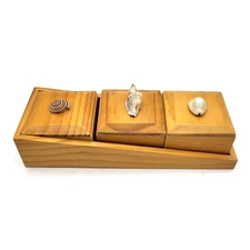 Seashell Topped Lidded Wood Trinket Box 3 Compartments 8x3x3 Beach Decor YK