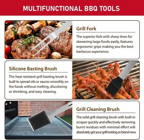 34PCS BBQ Grill Tools Set Stainless Steel Grilling Accessories with Spatula, ... - Picture 6 of 10