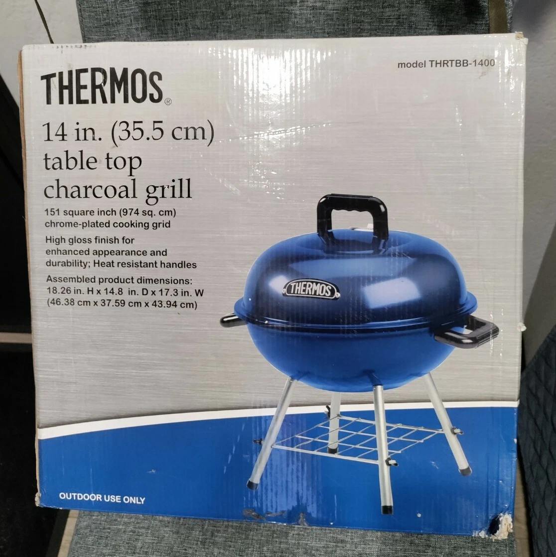 THERMOS 14 Inch Table Top Charcoal Grill Limited Edition Blue Rare Target