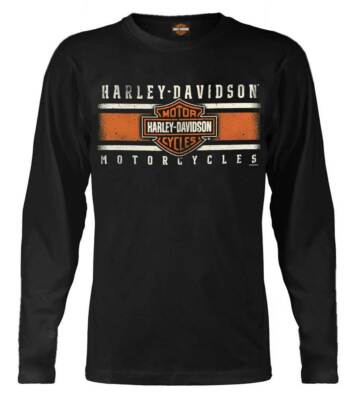 Harley-Davidson Men's Custom Iconic B&S Long Sleeve Crew-Neck Shirt - Black