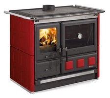 Stufa cucina a legna NORDICA Rosa XXL VST maiolica rivestimento bordeaux 8,5 kW
