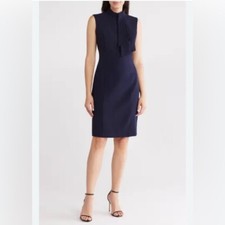 NWT Eliza J Tie Neck Sleeveless Sheath Dress in Navy Sz 10 $138