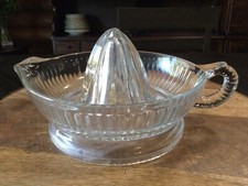 Large Heavy Ribbed Clear Glass Hand Citrus Juicer Reamer w/ Handle VTG
