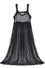 Women Sheer Slip Dress Ruffle Pleated Mesh Tulle Cover Up Long Petticoat Party