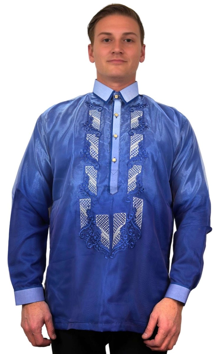Blue Long Sleeve Organza Barong Tagalog ORDER US SIZE | eBay