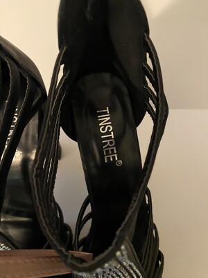 Black gladiator inch heel sandals w/rhinestone front made by