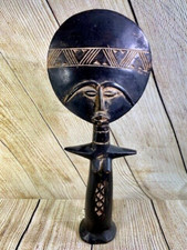 African Hand Carved Akua 'ba Ashanti Girl Fertility Doll Wooden Sculpture 13"