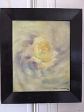 Oil On Cardboard Eliane Miller (20th) Still Life " Pink Yellow " Dated 1956