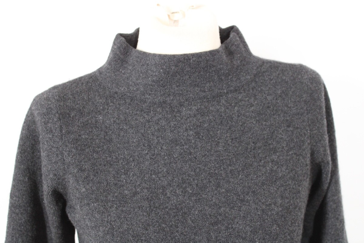 Vince S Dark Gray Mock Neck 100% Cashmere 3/4 Sleeve Sweater Holes 