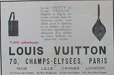 REKLAME LOUIS VUITTON TASCHE VANITY FEUILLE THEATRE DANCING VON 1925 AD PUB BAG