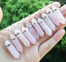 20pcs Rose Quartz Stone Hexagon Point Beads Chakra Healing Pendants FREE GQ