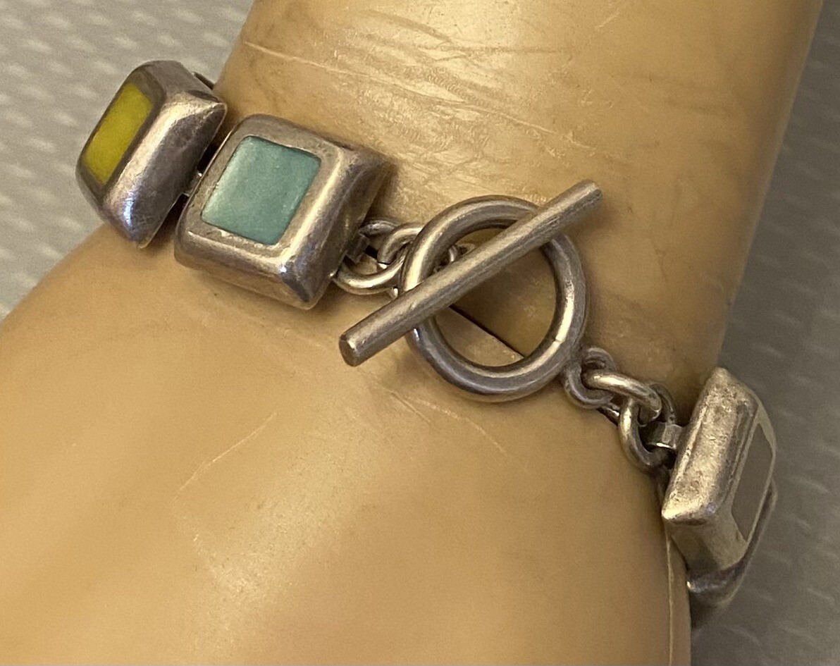 Vintage Sterling Silver Chunky Toggle Bracelet Mu… - image 13