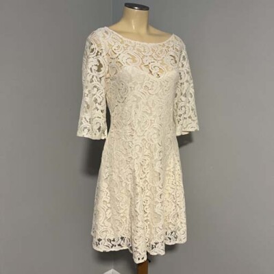 FREE PEOPLE ~ IVORY Lace Sweetheart Neck DRESS Sz 6 | eBay