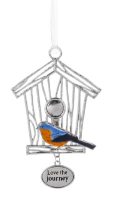 Ganz BLUEBIRD on Bird House Ornament/Car Charm ''Love the Journey''