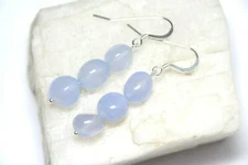 Chalcedony Blue 9mm Free Form Natural Gemstone .925 Sterling Silver Earrings 2"