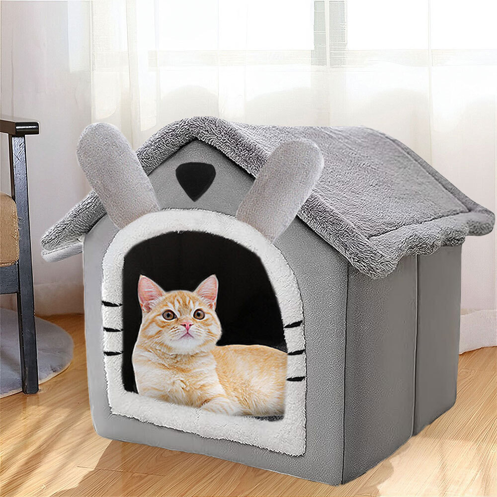 Large Grey Cat Bed Super Soft Cat/Dog Igloo Pet Bed Warm House/ Puppy/Kitten UK eBay