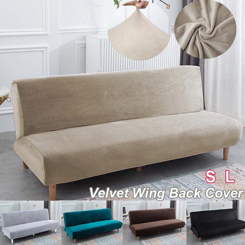 Armless Folding Sofa Bed Covers Stretch Velvet Futon Couch