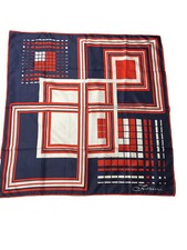 Vintage Fiorini Polyester Scarf Navy Blue Red White Geometric Shapes 30  Square