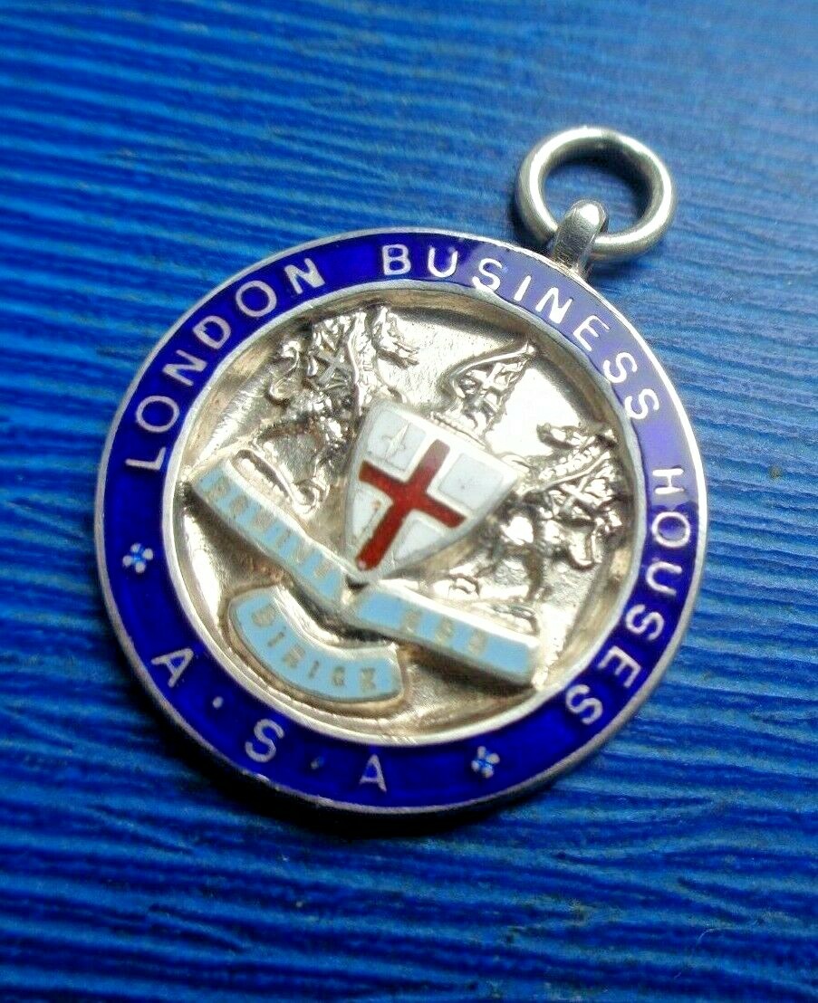 Vintage Stg Silver & Enamel Medal h/m 1937 Table Tennis - London Business Houses thumbnail 3