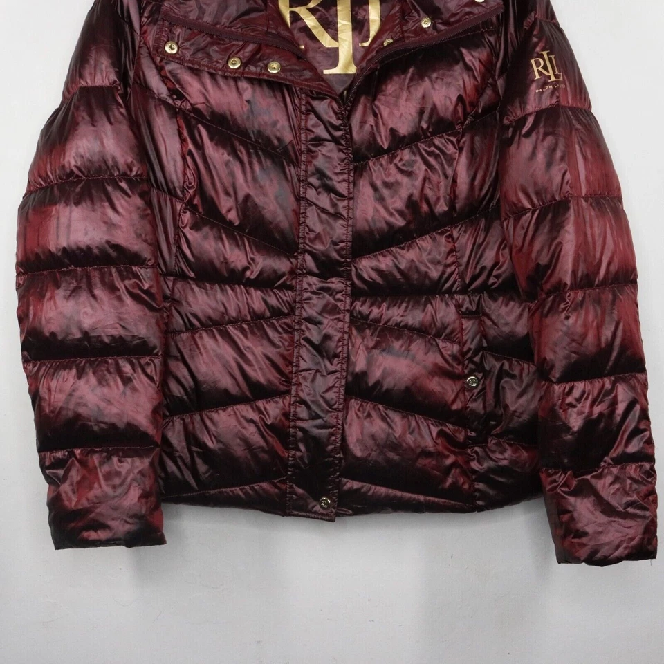 Chaqueta acolchada Lauren Ralph Lauren para mujer talla XL borgoña metálica dorada botones Foto 4 de 4