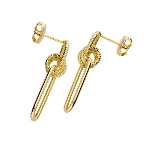 Silver Drop Earrings with Gold Vermeil. Diamond Cut Circle Paperclip Earrings - Picture 7 of 8