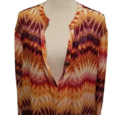 a.n.a. Blouse 2X Orange Purple Button-Up Pullover Tab Sleeve Women Plus Size Top