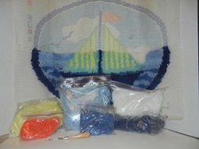 Sail Boat Latch Hook Kit 29" x 22 " Printed Canvas-Yarn-Tool-NO BOX   Complete