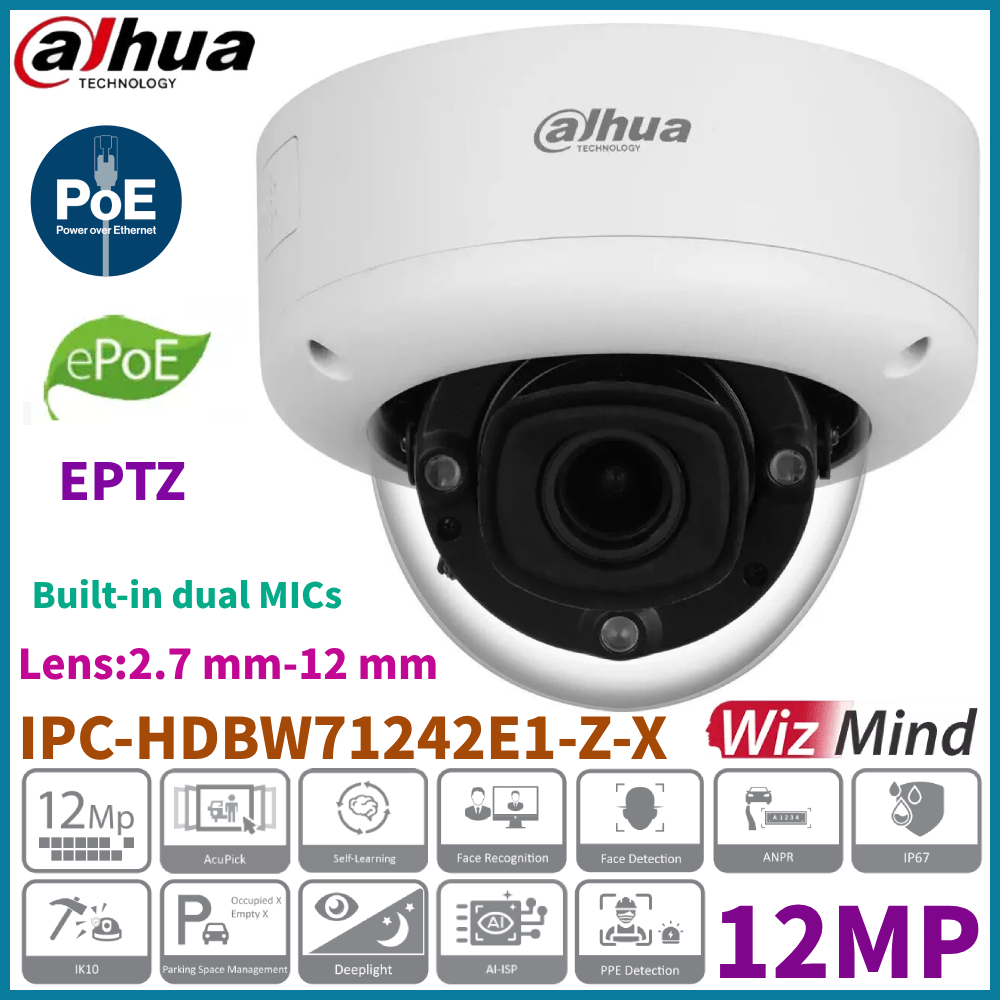 Dahua 12MP IR Dome WizMind IP Camera with POE and 2-Way Audio CCTV