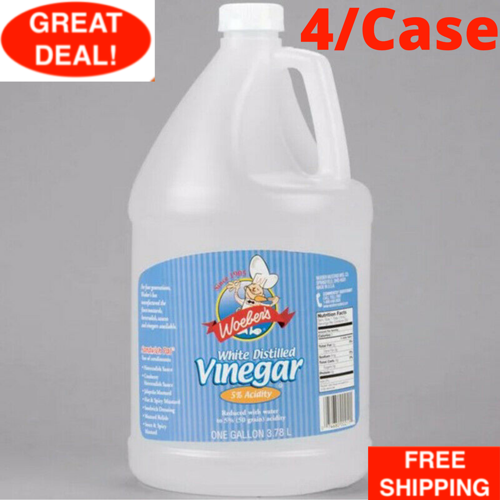 (4/Case) 1 Gallon Distilled White Vinegar Gluten Free Bulk Wholesale Supply eBay