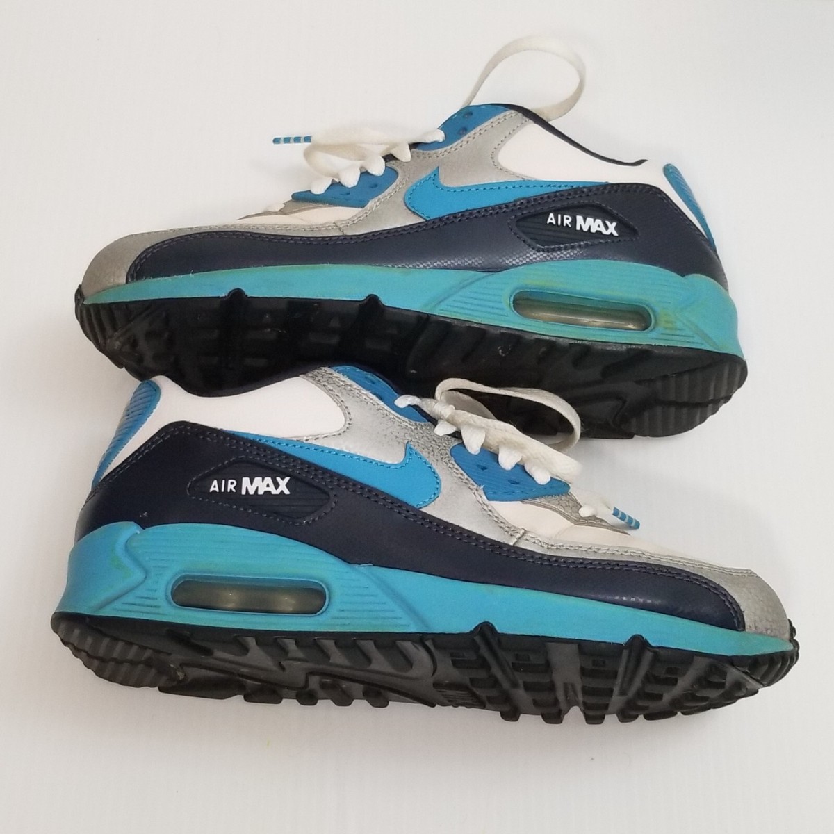 いちご07 Nike Air Max 90 Youth Sz 5Y 307793-155 White-Vivid Blue