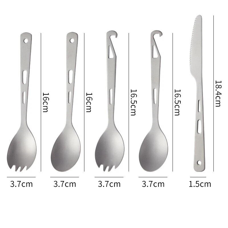 2PCS Pure Titanium Spoon Knife Spork Bottle Opener Camping Tableware Lightweight - Image 3 of 4