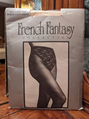Vintage JCP Lace Top High Rise French Fantasy Sheer Pantyhose Off White Average